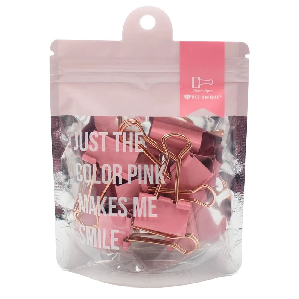 Prendedor de Papel Bee Unique com 8 Peças 25mm Rosa