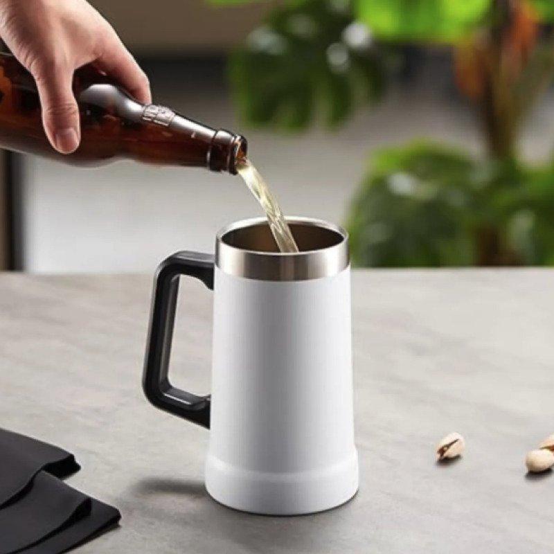 Caneca Térmica Chopp Cerveja 709 ml Aço Inox Branca