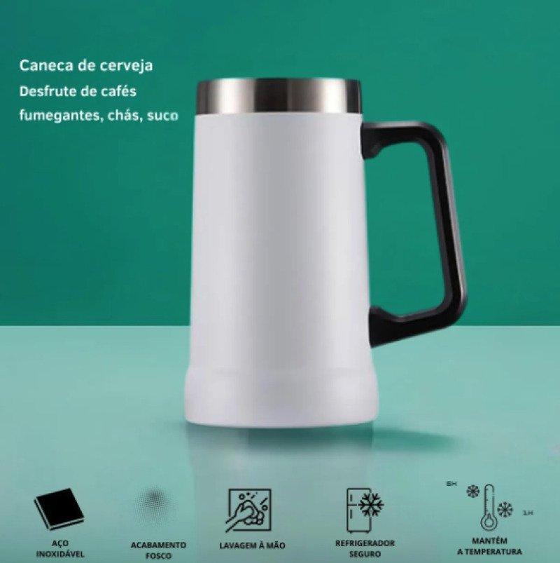 Caneca Térmica Chopp Cerveja 709 ml Aço Inox Branca