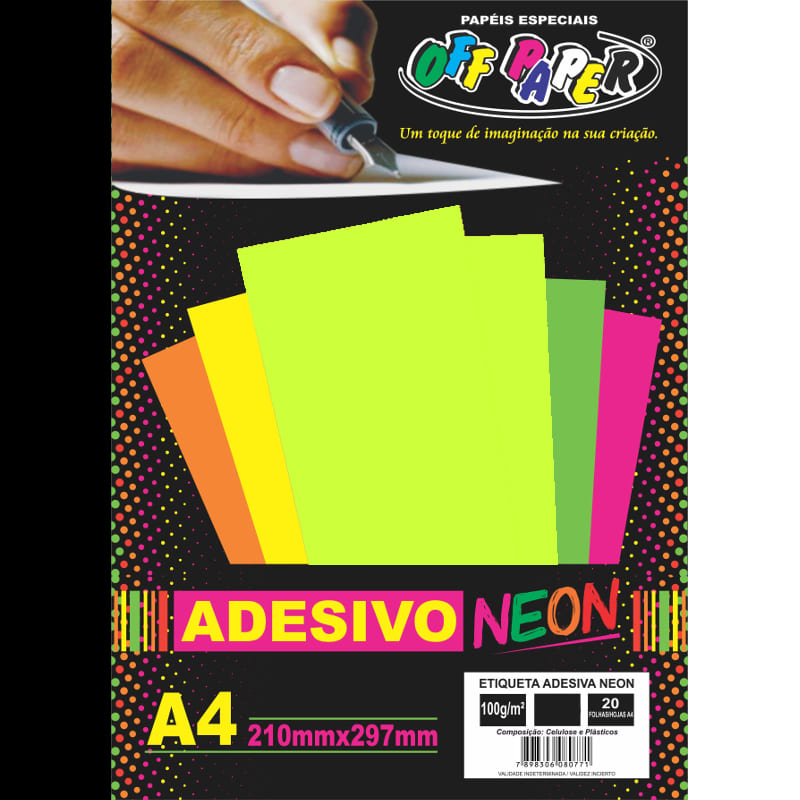 Etiqueta Adesiva Off Paper Neon Amarelo com 20 Folhas A4