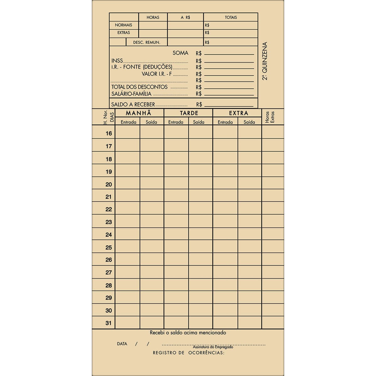 Cartão Ponto Mensal Tilibra TA 100 Folhas