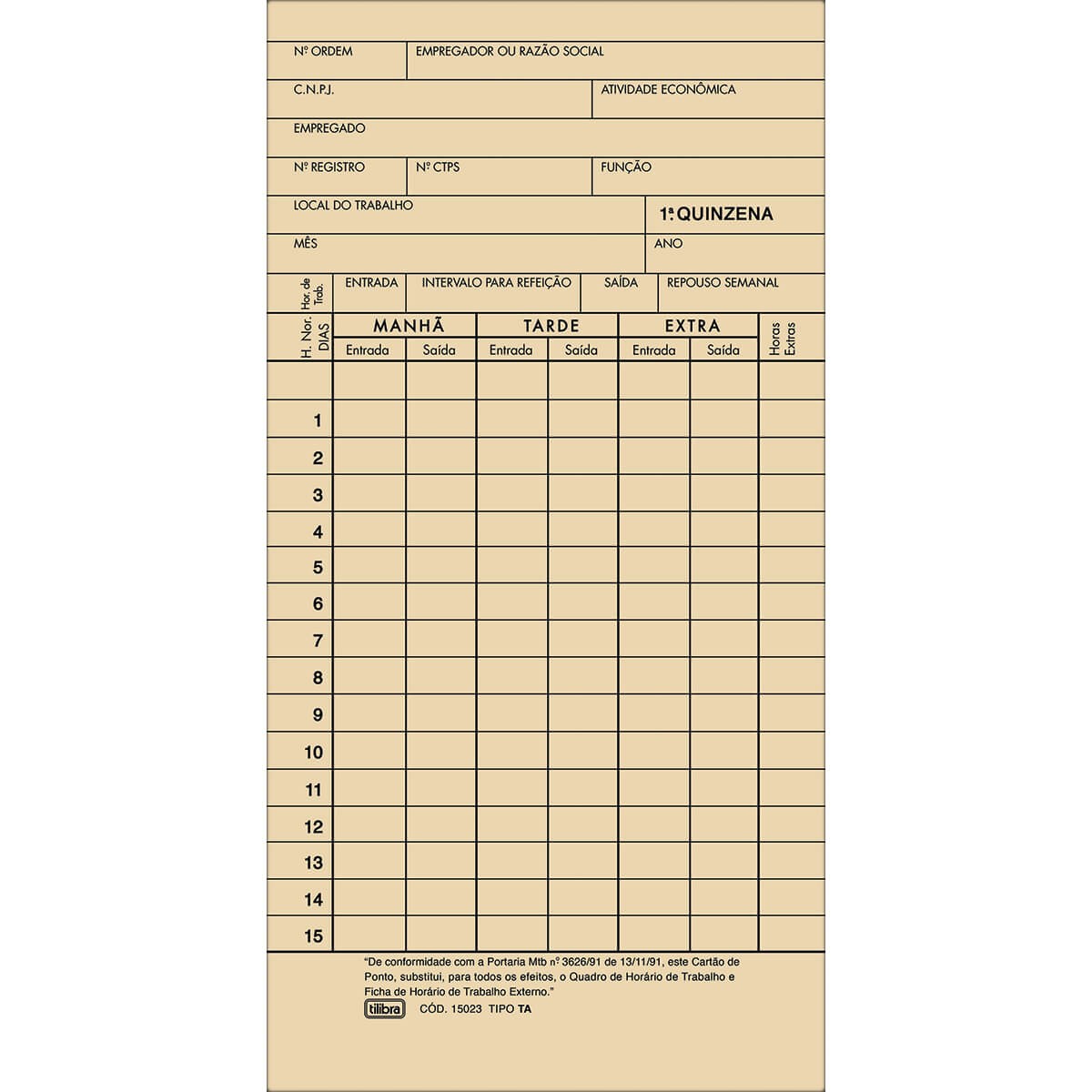 Cartão Ponto Mensal Tilibra TA 100 Folhas