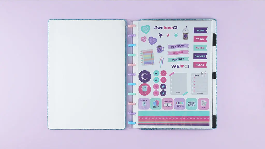 Caderno Inteligente Glitter Blue 60 Folhas com Pautas 20 Folhas Lisas Brancas