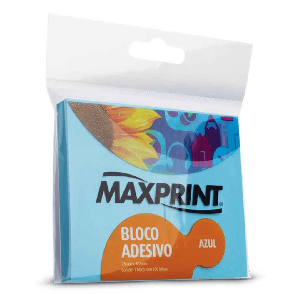 Bloco Adesivo Maxprint 76-102mm 100 Folhas Azul Neon