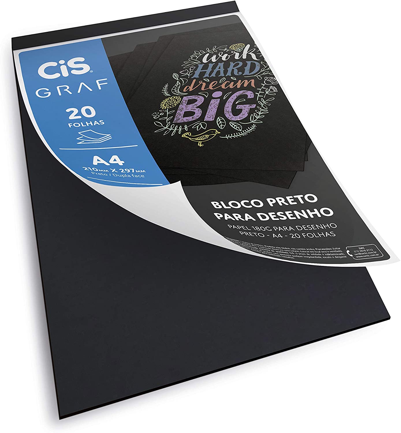 Bloco de Desenho CIS Graf A4 180 Gramas com 20 Folhas Preto