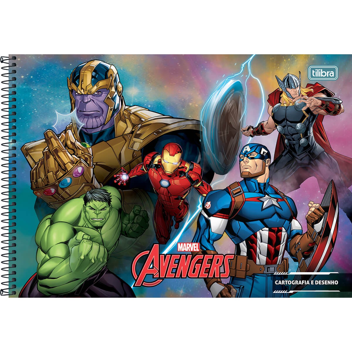 Caderno Cartografia Tilibra Avengers Espiral Capa Dura Sem Pauta 80 Folhas Sortido