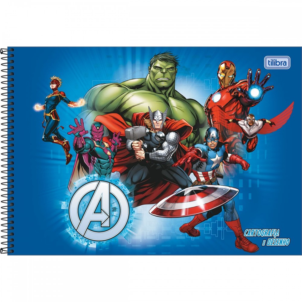 Caderno Cartografia Tilibra Avengers Espiral Capa Dura Sem Pauta 80 Folhas Sortido
