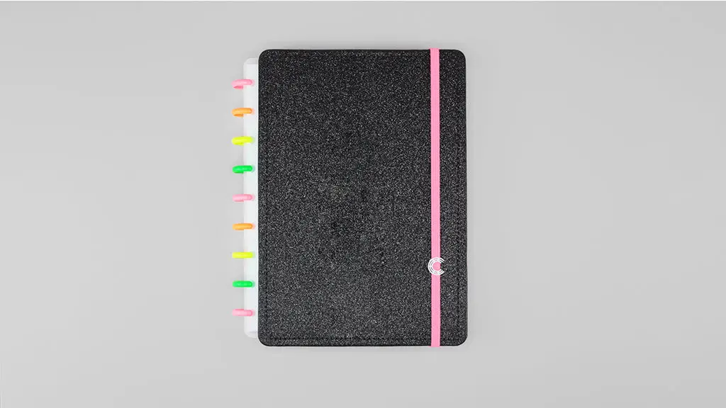 Caderno Inteligente Lets Glitter Neon Black Grande 60 Folhas com Pauta e 20 Folhas Lisas