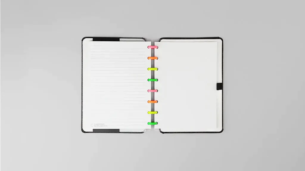 Caderno Inteligente Lets Glitter Neon Black Grande 60 Folhas com Pauta e 20 Folhas Lisas