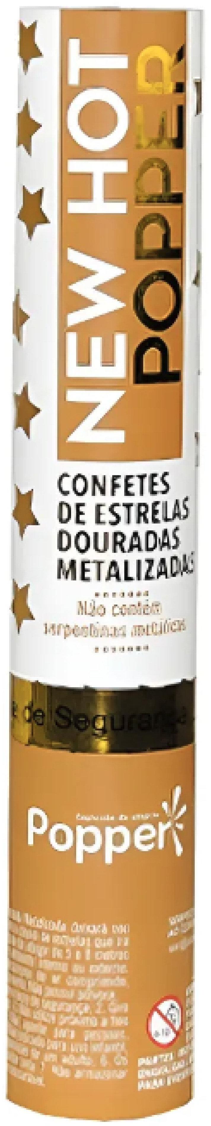 Lança Confete Estrelas Douradas Metalizadas Slim New Hot Popper 8230GS