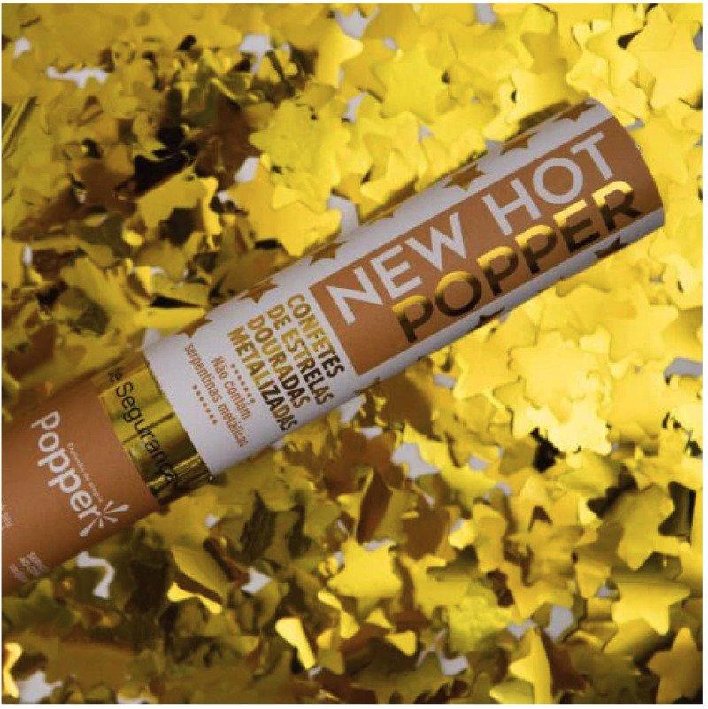 Lança Confete Estrelas Douradas Metalizadas Slim New Hot Popper 8230GS