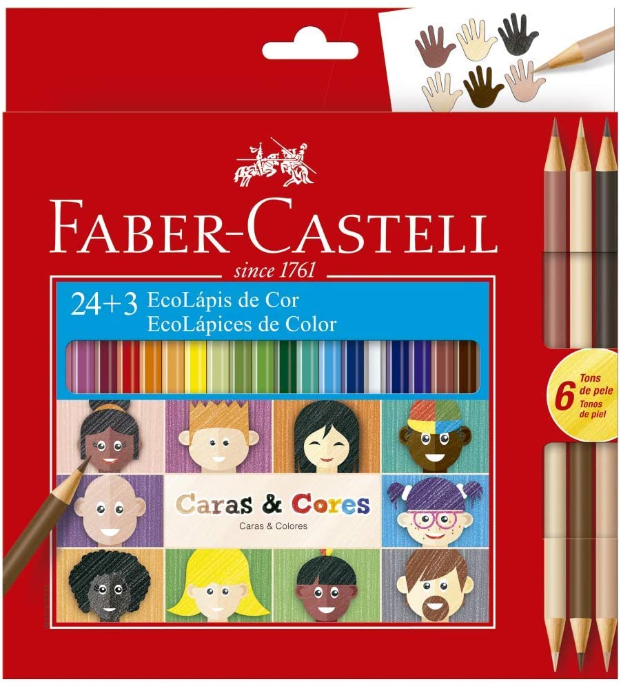 Lápis de Cor Faber Castell Caras e Cores 24 Cores Mais 6 Tons de Pele