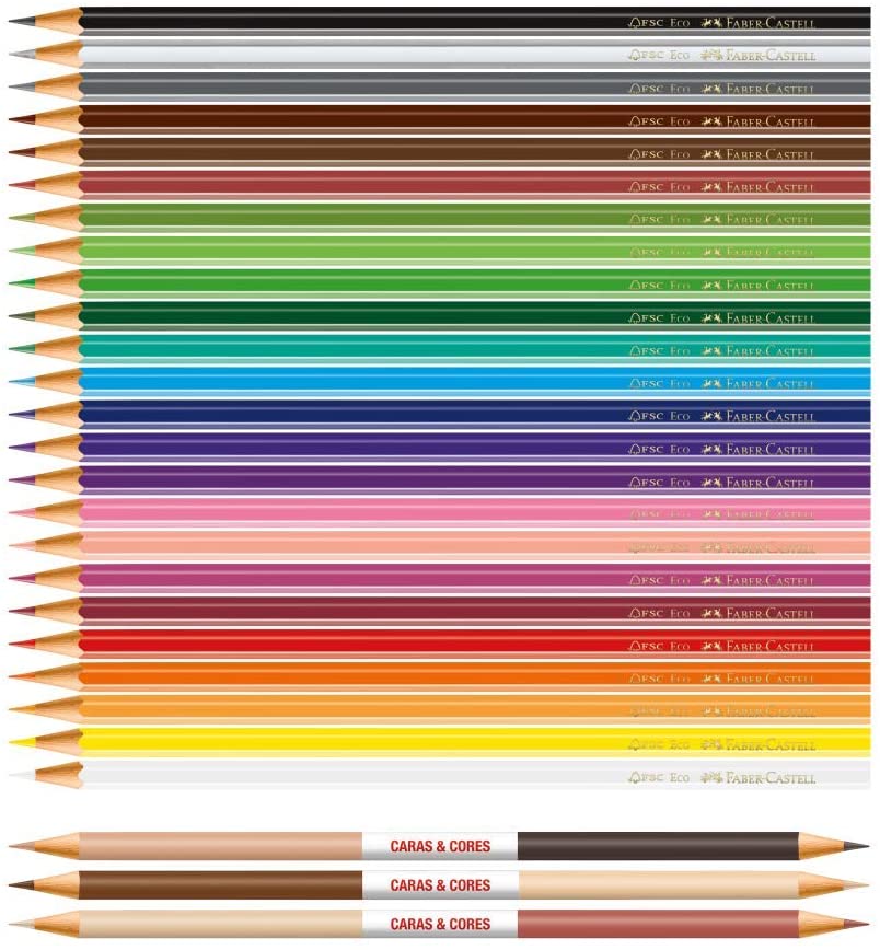 Lápis de Cor Faber Castell Caras e Cores 24 Cores Mais 6 Tons de Pele