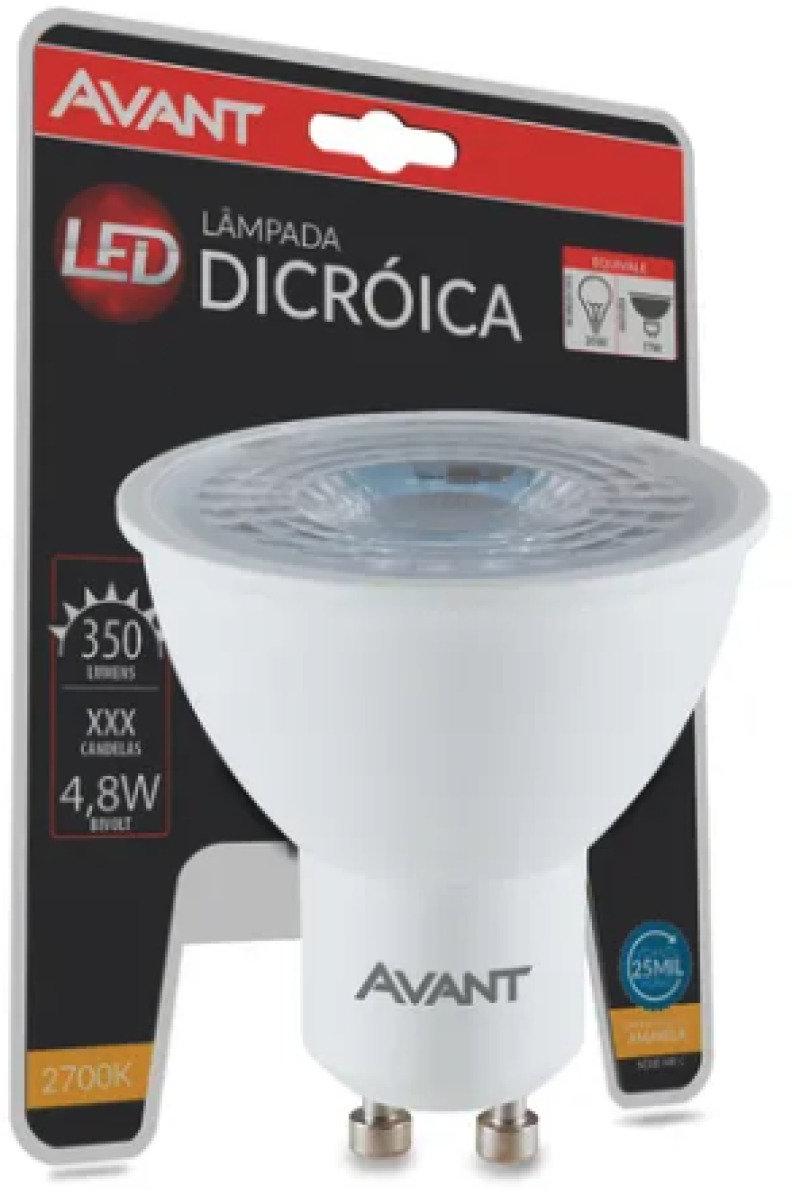 Lâmpada Led Dicróica 4,8W GU10 MR16 2700K Luz Amarela 2700K Avant 260270575