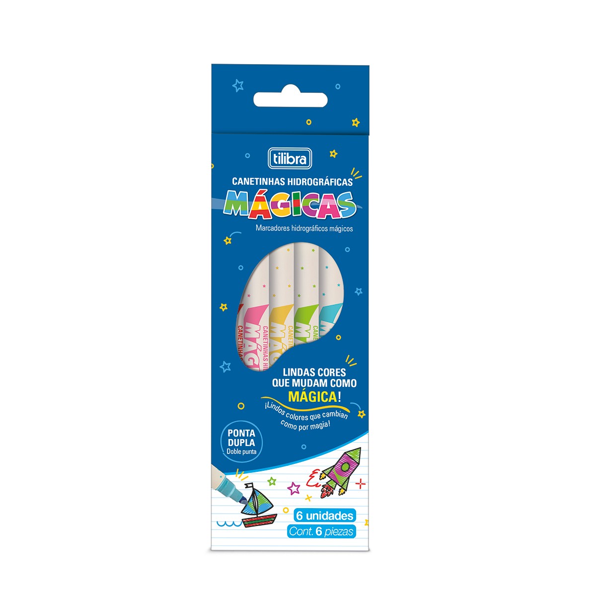 Caneta Hidrográfica Tilibra Magicas Ponta Dupla 6 Cores