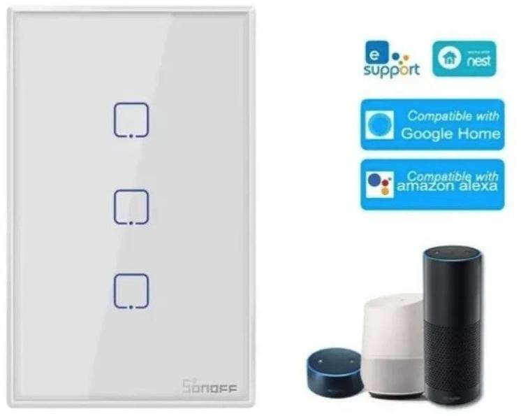 Interruptor de Luz Smart 3 Teclas Branco Wi-Fi RF 433 Mhz SONOFF TX T2US3C