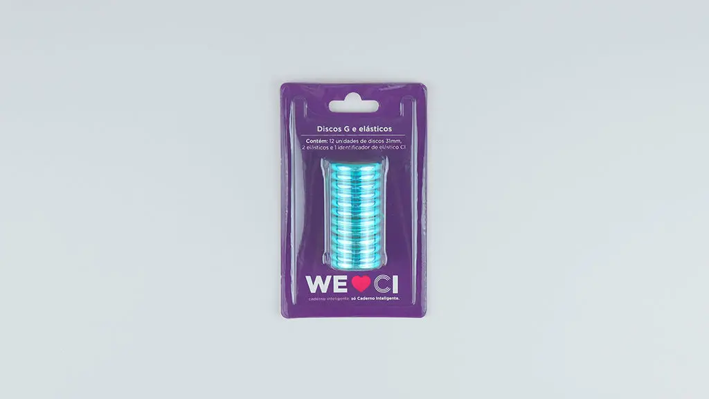 Disco para Caderno Inteligente 12 Discos Grande 31mm com Elástico Azul Metálico