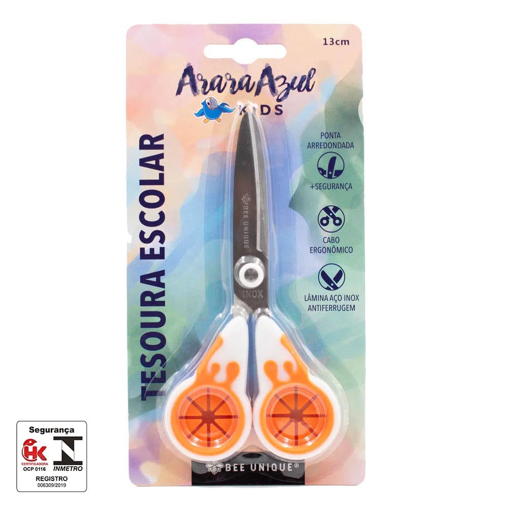 Tesoura Escolar Bee Unique Inox Divert com 2 Cores 13cm Sortido