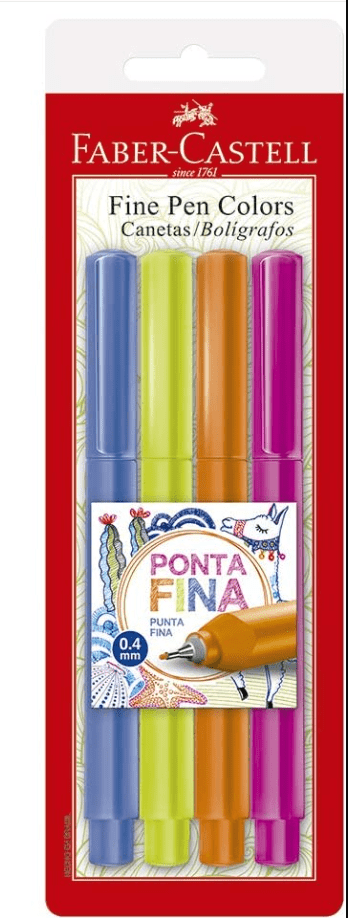 Caneta Faber Castell Fine Pen com 4 Unidades Ponta Fina