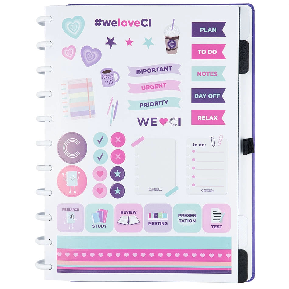 Caderno Inteligente Intense Purple Grande 60 Folhas com Pauta e 20 Folhas Lisas