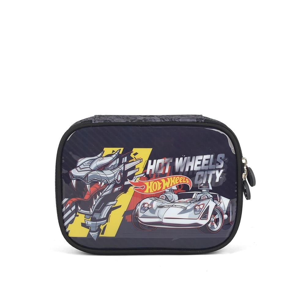 Estojo Box Escolar Luxcel Hot Wheels Preto Pratico e Espaçoso