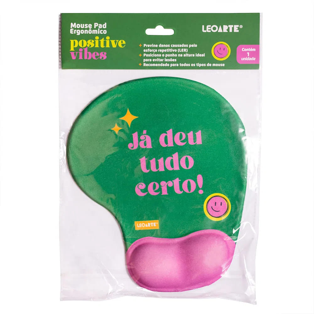 Pad Mouse LeoArte com Apoio Ergonômico Positive Vibes