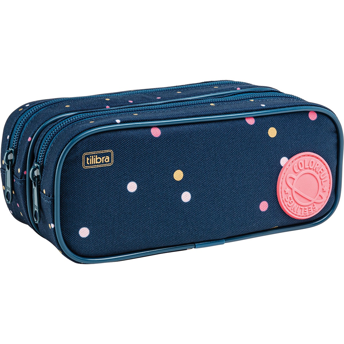 Estojo Tilibra Duplo Académie Dots Grande Prático e Espaçoso