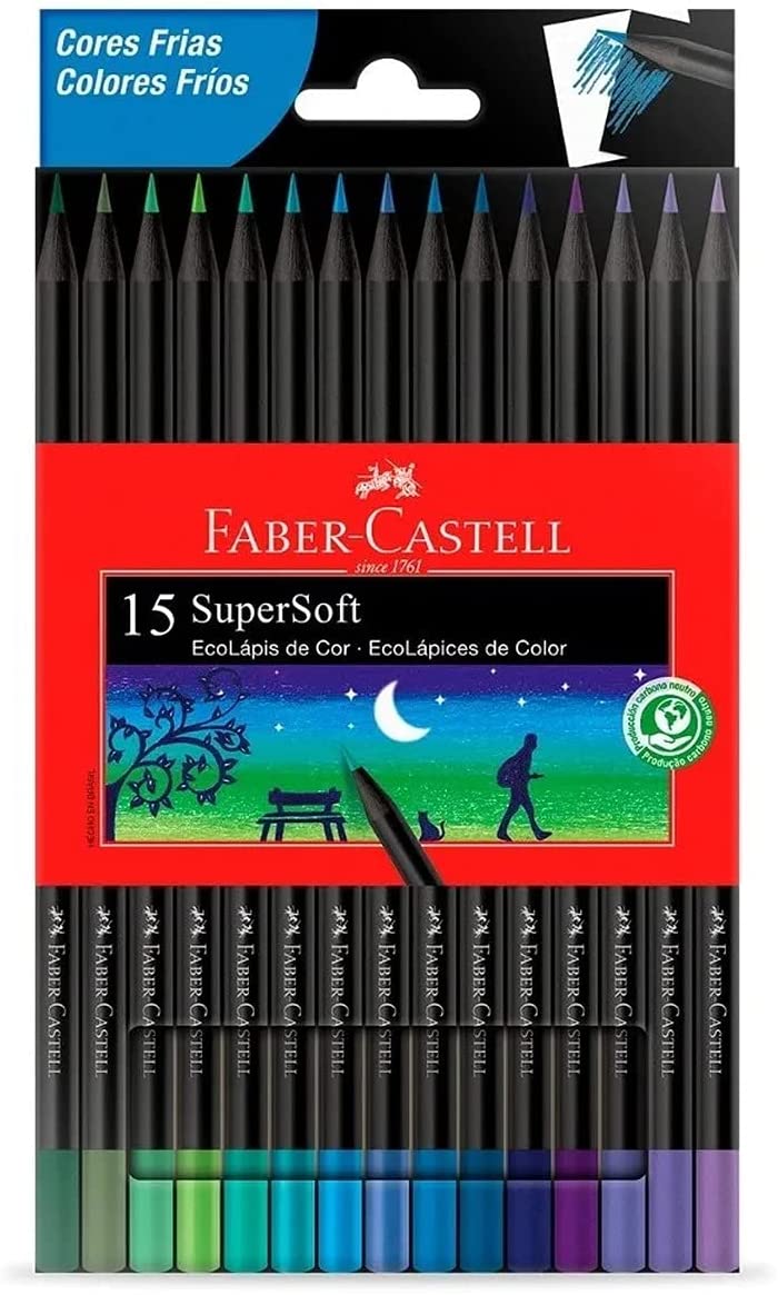 Lápis de Cor Faber Castell 15X1 Grande SuperSoft Cores Frios
