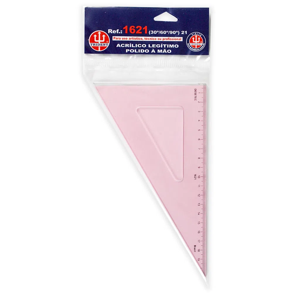 Esquadro Acrílico Trident 45x16 cm Transparente 2mm Cristal Clear