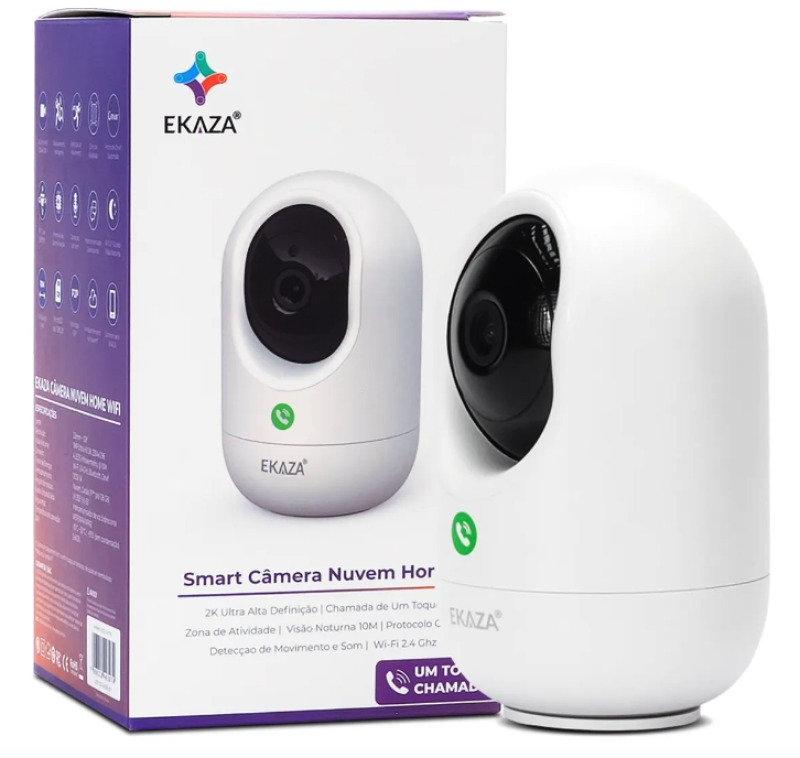 Câmera Wi-Fi Full HD Interna Inteligente Giratória Botão de Chamada Ekaza EKGDT4117B