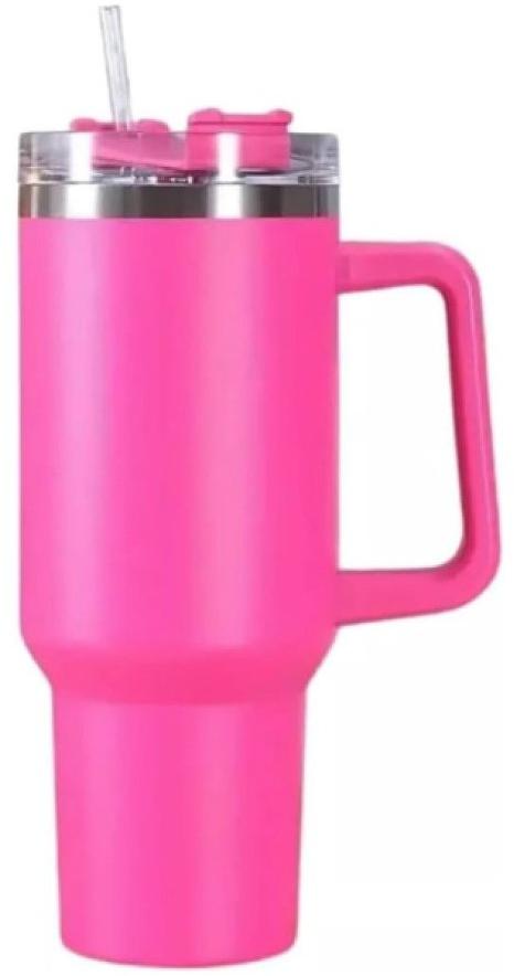 Garrafa Copo Térmico 1200 ml Aço Inox com Tampa e Canudo Rosa