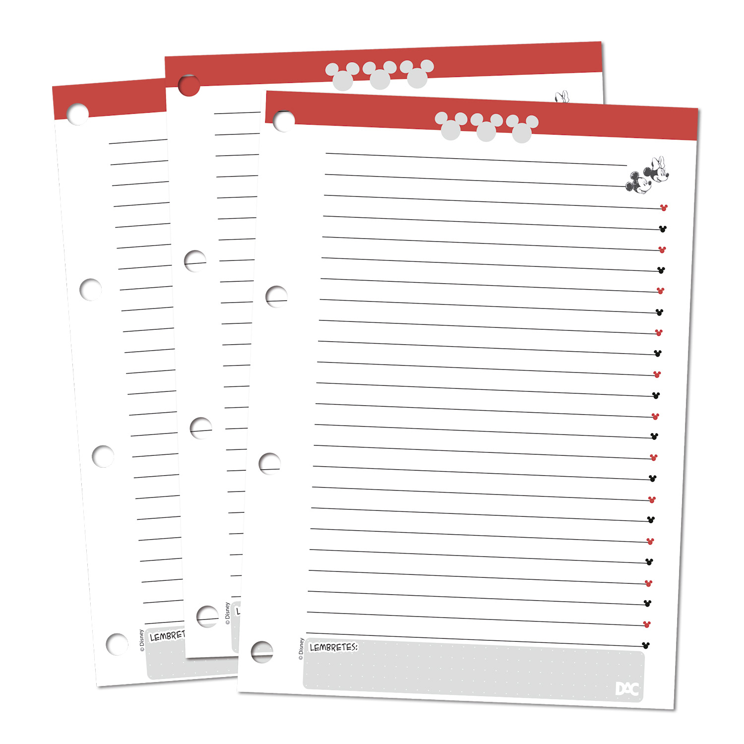 Refil DAC Disney Mickey e Minnie para Fichário Universitário com 96 Folhas Grande