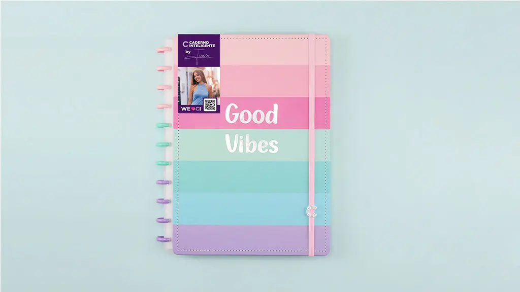 Caderno Inteligente Ci Good Vibes By Indy Grande 60 Folhas com Pauta e 20 Folhas Lisas