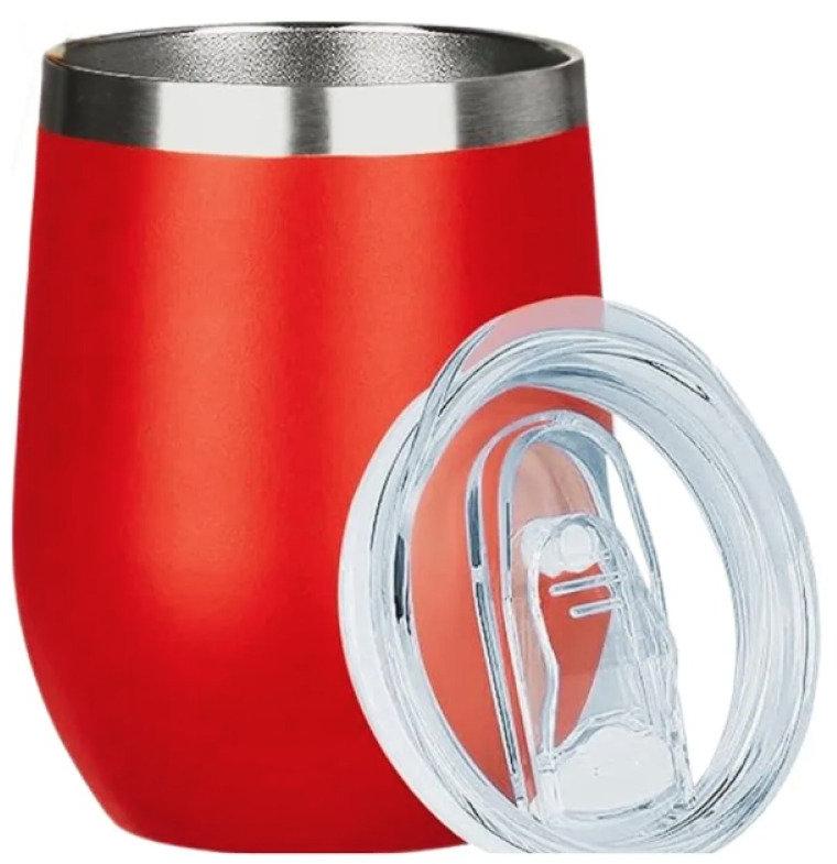 Copo Térmico Cuia 350 ml Aço Inox com Tampa Vermelho