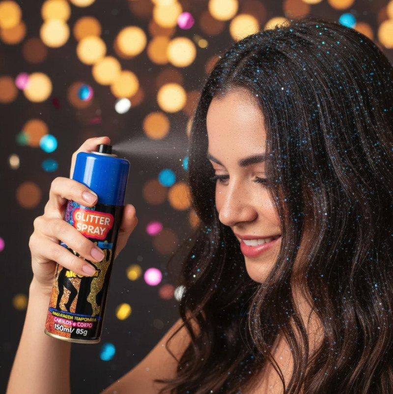 Glitter Spray Cabelo e Corporal 150 ml Da Alegria Carnaval Azul