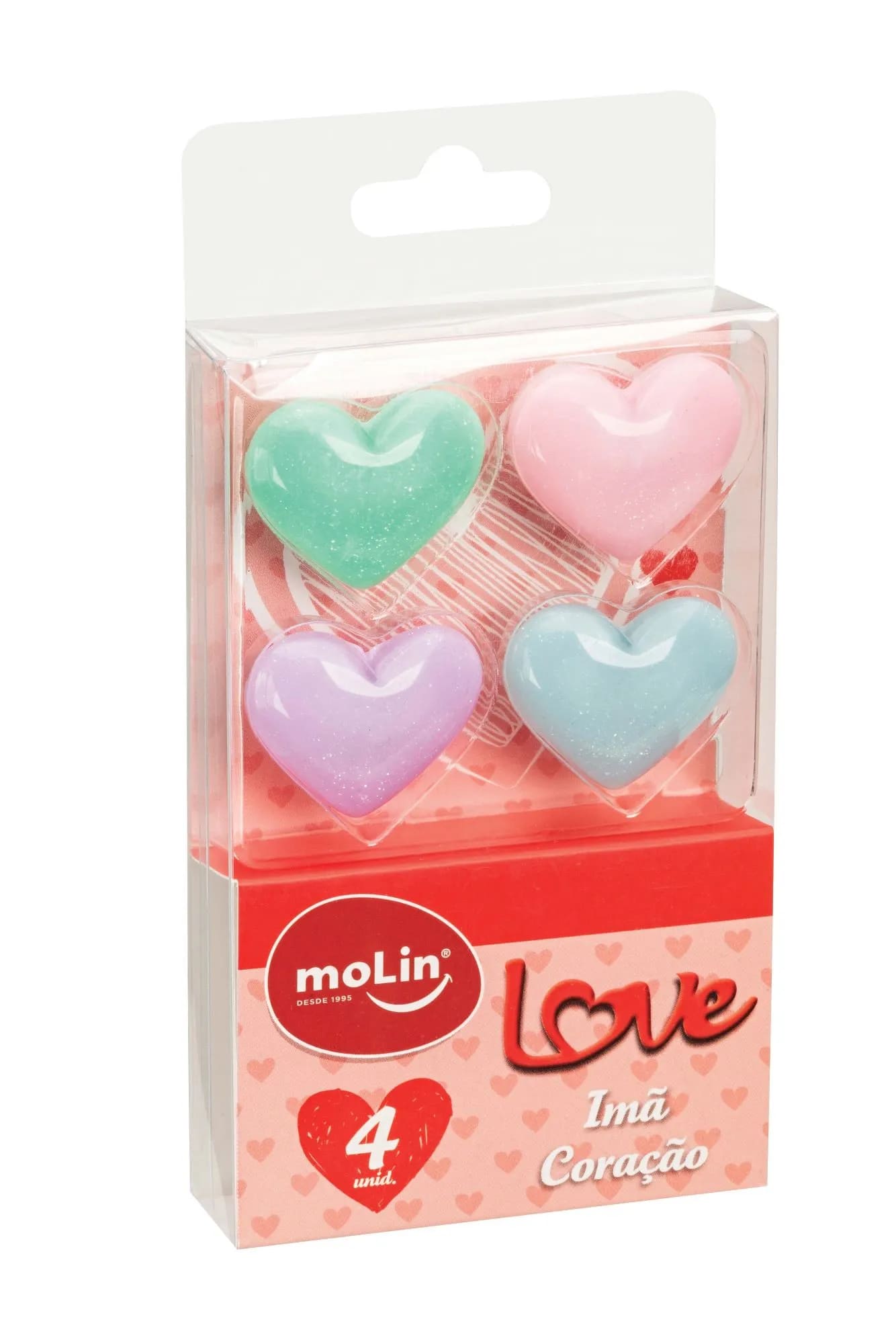 Imã Molin Coração Colorido com 4 Unidades