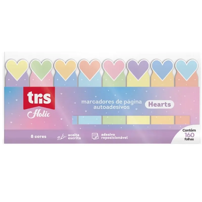Marcador de paginas TRIS Hearts Autoadesivo Holic Dreamy 8x20 com 160 Folhas