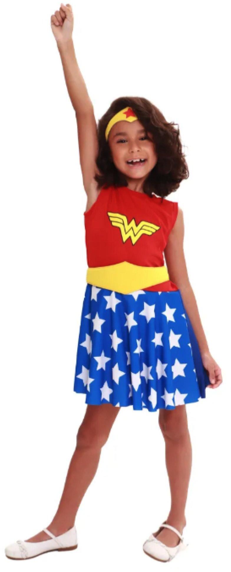 Fantasia Infantil Mulher Maravilha Tam P Clássica Super Magia