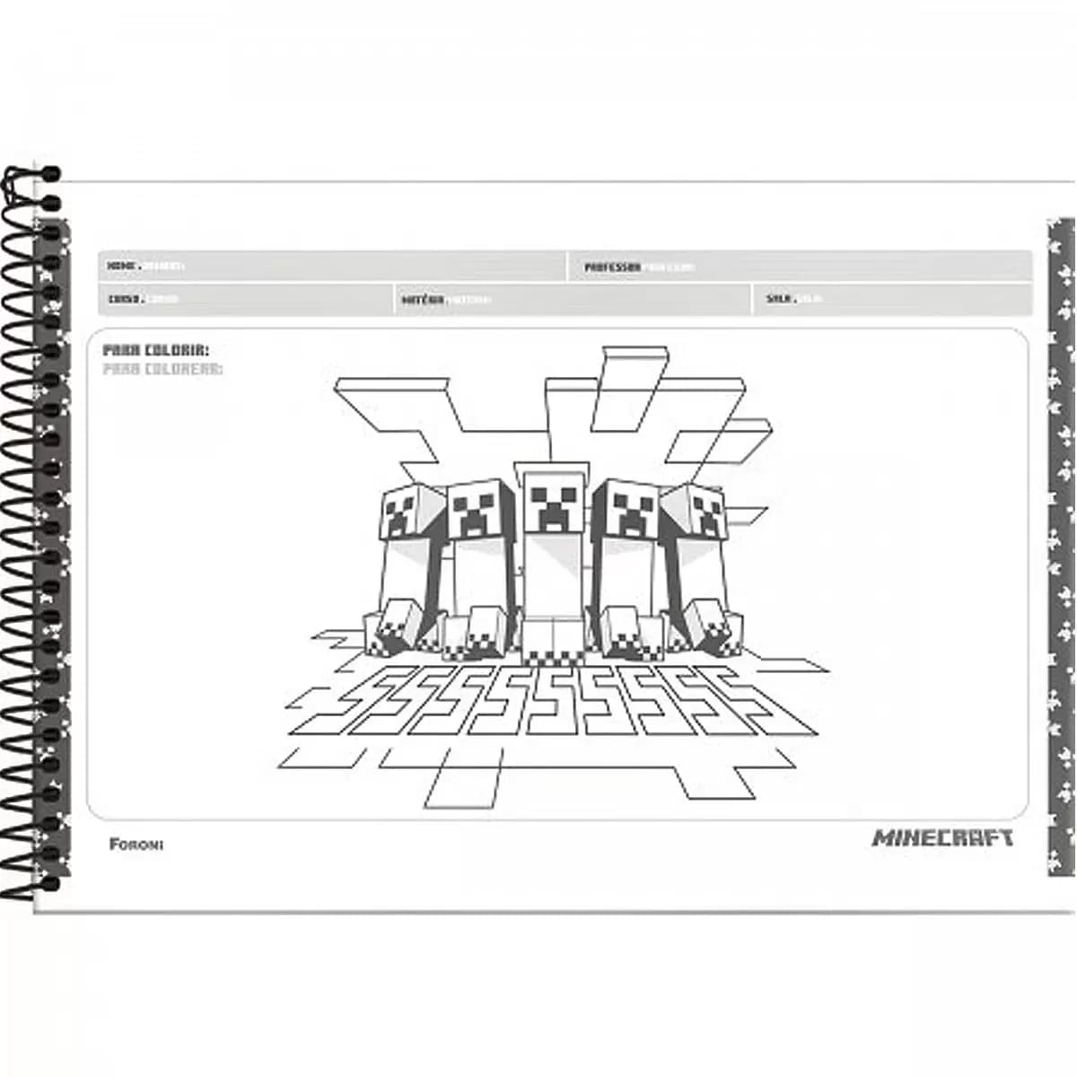 Caderno Cartografia Foroni Minecraft Espiral Capa Dura Sem Pauta 80 Folhas
