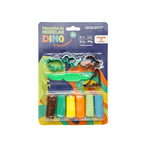 Kit Leo e Leo Massa de Modelar Dino com 6 Cores 5 Moldes