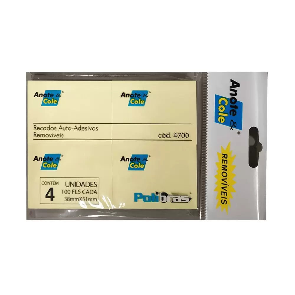 Bloco Adesivo Polibras 38x51mm Amarelo Anote e Cole