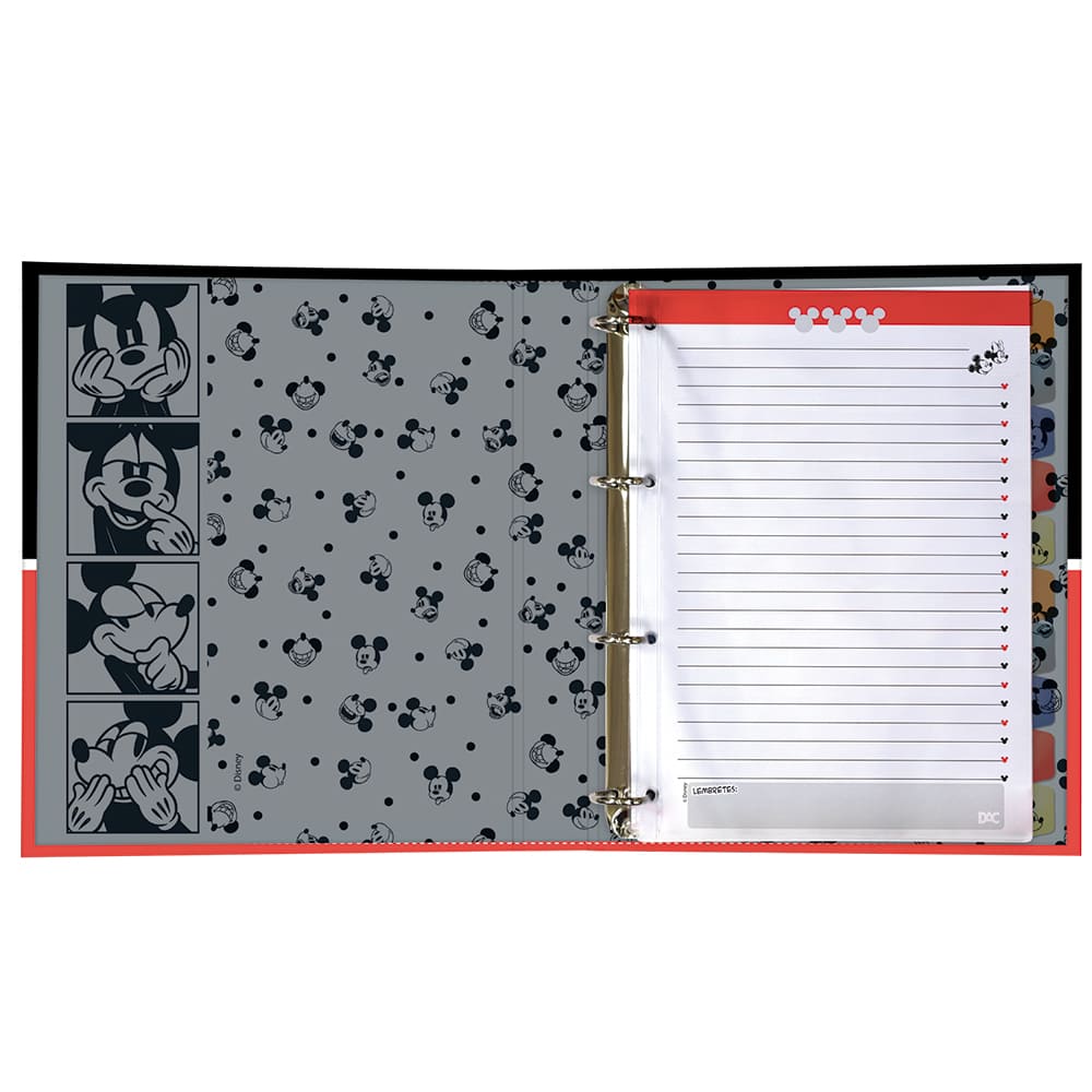 Fichário DAC Disney Mickey Universitário Grande com Fechamento em Elástico
