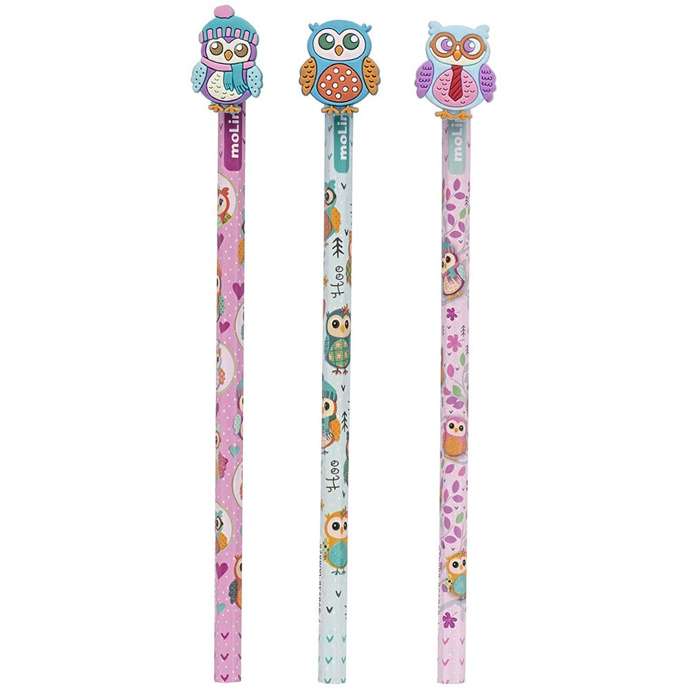 Lápis Preto Molin Coruja com Borracha Sortido