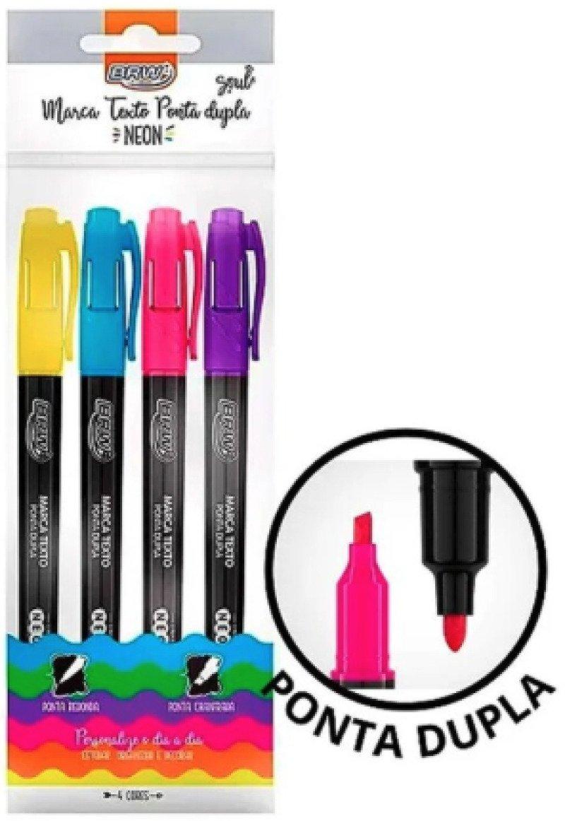 Caneta Marca Texto Ponta Dupla Blister com 4 Cores - BRW - CA2021