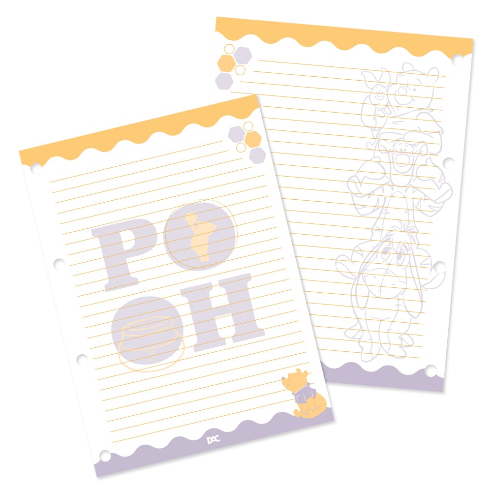 Refil de Folhas DAC Pooh para Fichário Universitário com 96 Folhas