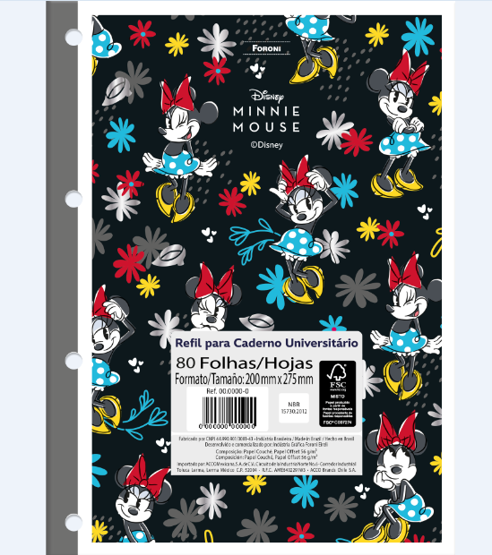 Caderno Universitário Foroni Minnie Foroflex Flexível 80 Folhas Sortido
