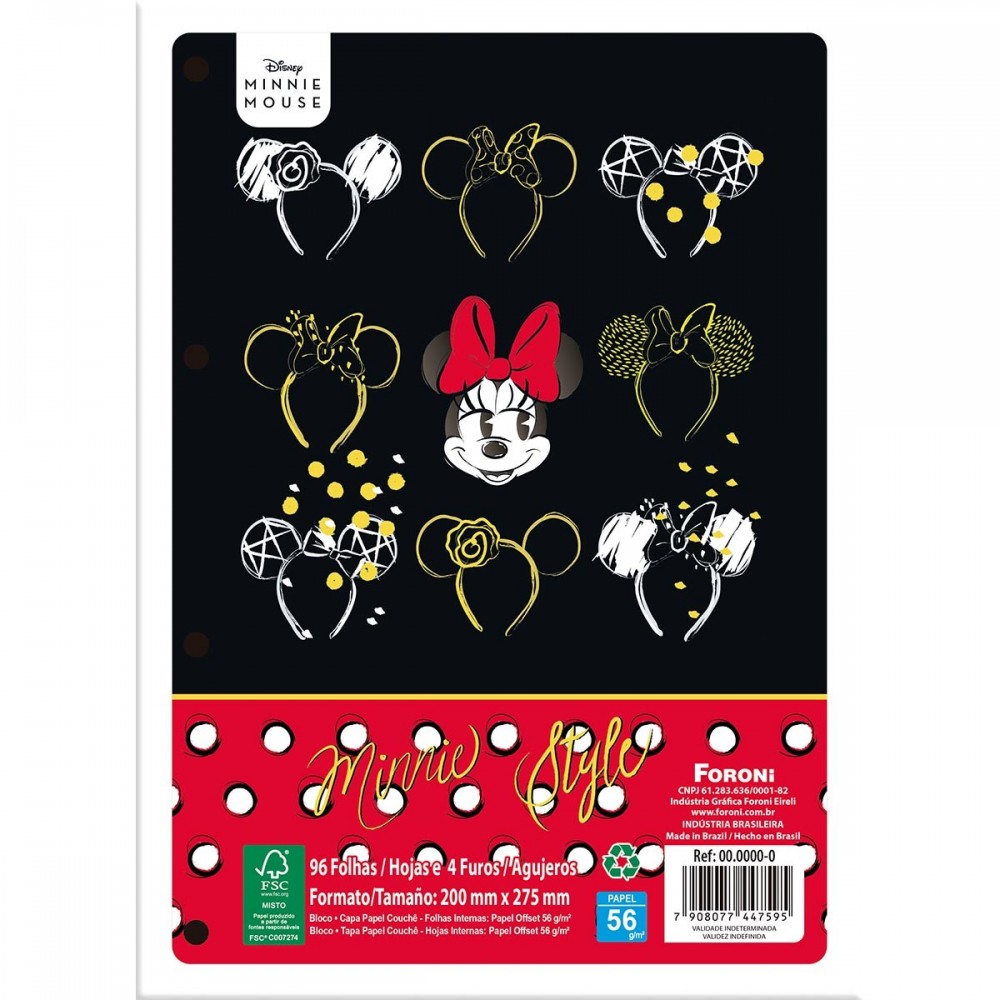Caderno Universitário Foroni Minnie Foroflex Flexível 80 Folhas Sortido