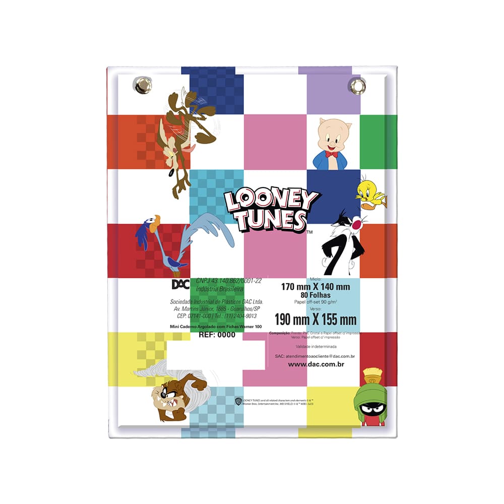 Caderno Fichário DAC Warner Looney Tunes Mini 2 Argolas com 80 Folhas